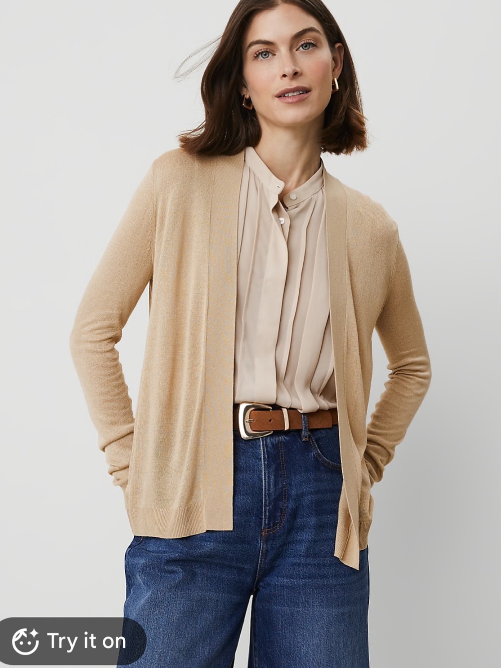 Ann Taylor Open Front Cropped Cardigan Metallic Gold Size M